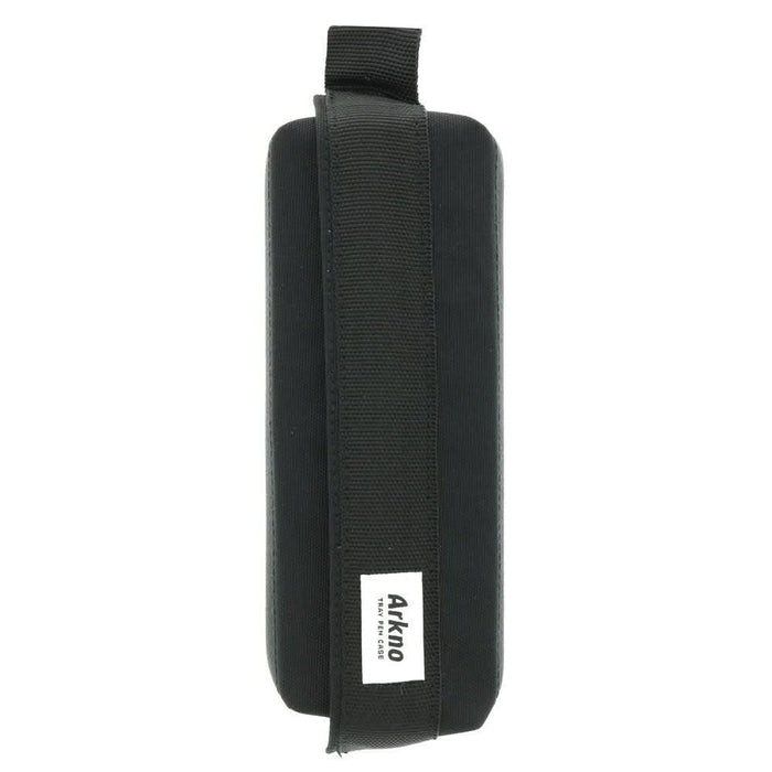 Sun-Star Arkno portable pen pouch in black with matching black strap and label tag.
