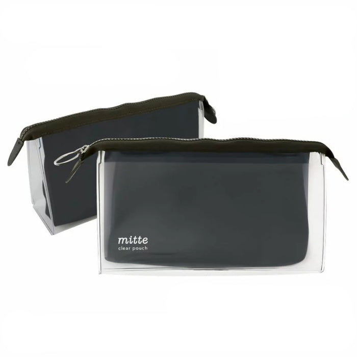 Side view of Sunstar Mitte gusset clear pouch in light black with structured design.