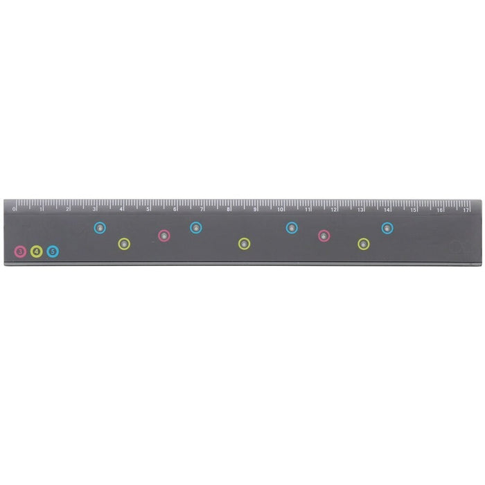 Sun-Star IITEN Dividing Ruler in black with colourful numbered guide holes and 17 cm scale markings.