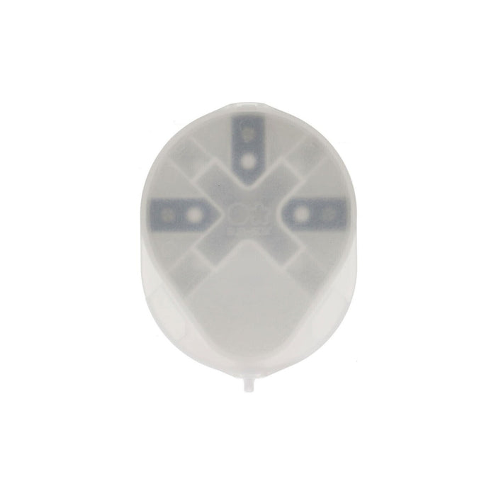 Bottom view of the Sun-Star Kadomaru Pro Neo Corner Cutter in white, showing the base and cutting mechanism outline.