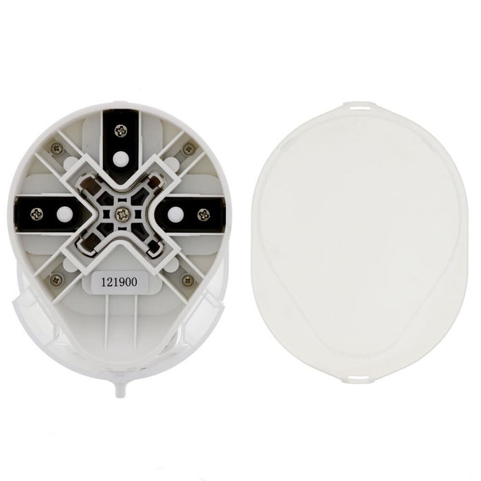 Sun-Star Kadomaru Pro Neo Corner Cutter in white, shown with the cover removed to reveal the blade mechanism and cutting slots.