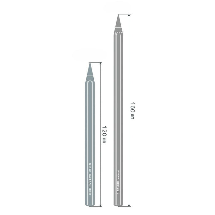 Diagram showing two Sun-Star Metacil Metal Pencils, the 120 mm pocket version and the 160 mm standard version, side by side for size comparison.