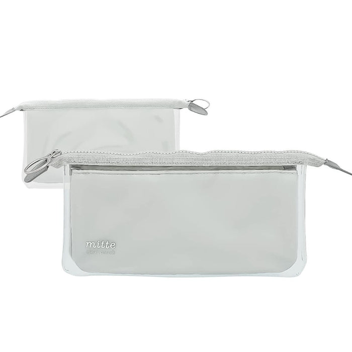 Side view of Sunstar Mitte flat pen case in light grey with slim profile.
