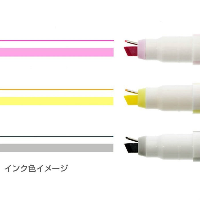Ink swatches of the Sun-Star Ninipie 3 Colour Pack, showing pink, yellow, and grey highlighter and fine pen lines.
