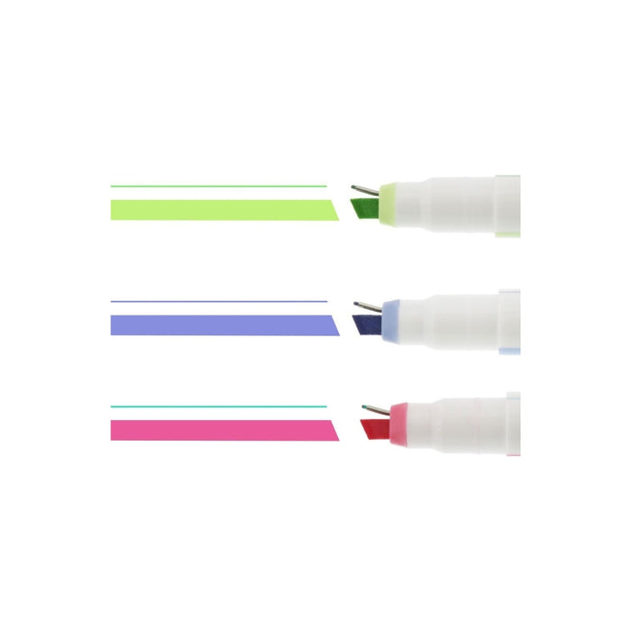 Ink swatches of the Sun-Star Ninipie 3 Colour Pack, showing green, blue, and pink highlighter and fine pen lines beside the pen tips.