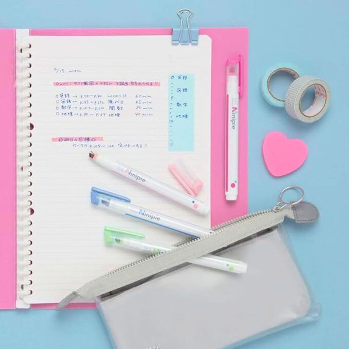 Sun-Star Ninipie 3 Colour Pack – Pastel Highlighter & Fineliner Pen Set, shown from another angle.