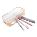 Sunstar Skelt multi-purpose pen pouch in pink shown open with pens inside.