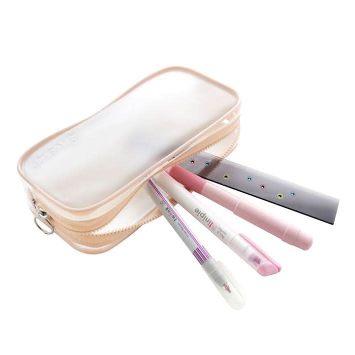 Sunstar Skelt multi-purpose pen pouch in pink shown open with pens inside.
