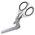 Sun-Star Triple Blade Shredder Scissors with white and black handles, featuring serrated blades.