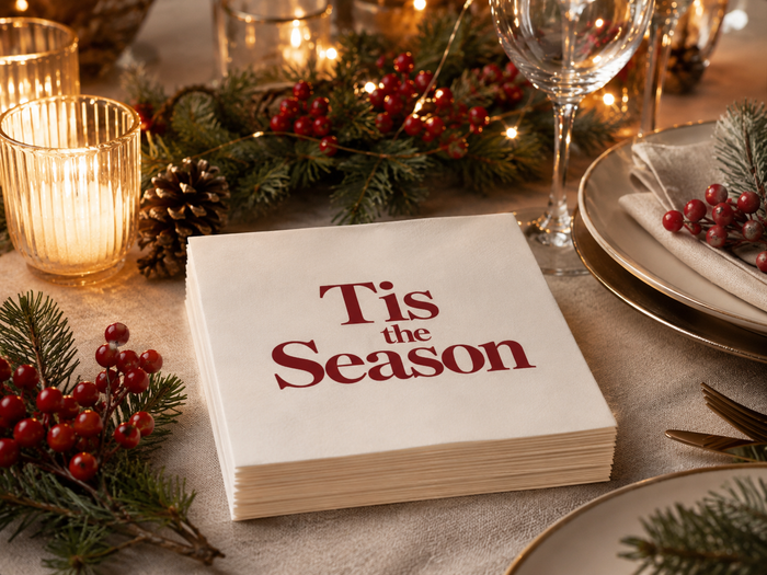 Tis the Season Christmas Cocktail Napkins, 50-Pack, 3-ply, Christmas Party & Dinner Decor Napkins