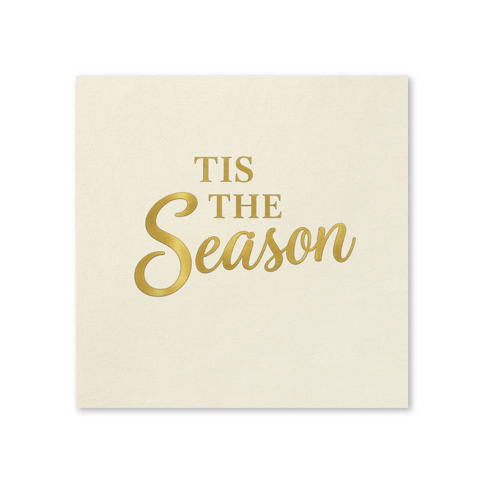 Tis The Season Gold Cocktail Napkins, 50-Pack, 3-ply, Festive Holiday Party & Dinner Decor Napkins