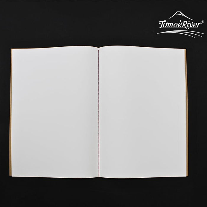 Open Sakae A5 stitch notebook displaying blank plain pages suitable for writing or sketching.