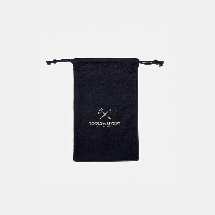 Back view of Tools To Live By canvas dust bag shown with logo.