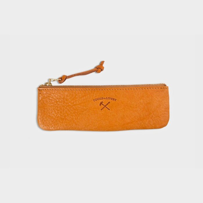 Tan (S) - Leather pen case by Tools To Live By shown from the front on a white background.