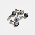Set of five Tools To Live By pencil topper pocket clips in metal finish.