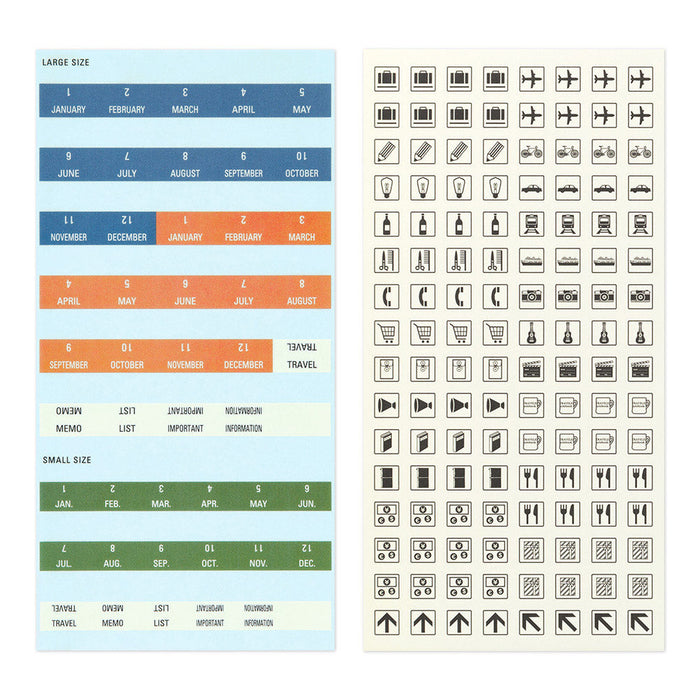 Traveler’s Notebook 2026 Diary Customised Sticker Set pages with functional stickers for planners, including dates and headings.