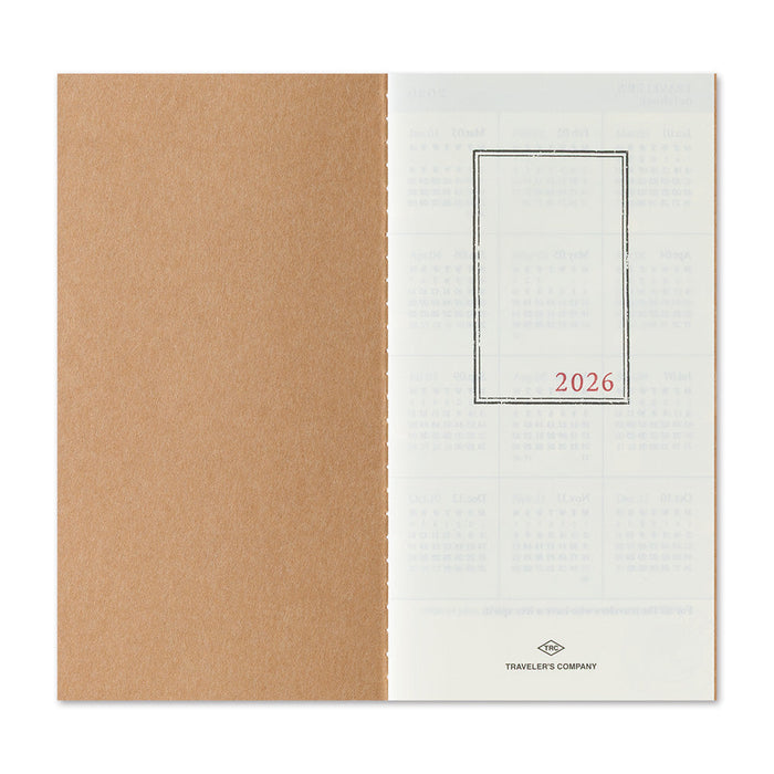 Traveler's Notebook 2026 Monthly Diary Refill – Regular Size, shown from the front.