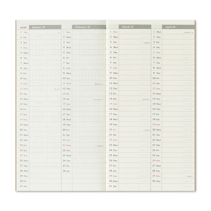 Traveler’s Notebook 2026 Weekly Vertical Diary Refill – Regular Size (Set of 2), shown from another angle.
