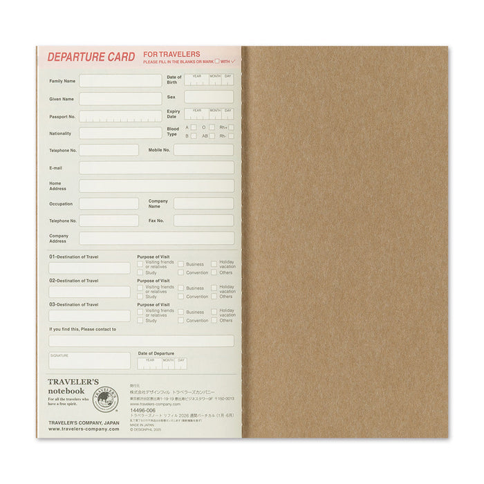 Traveler’s Notebook 2026 Weekly Vertical Diary Refill – Regular Size (Set of 2), shown in full.