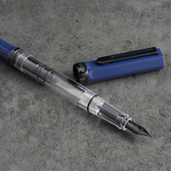 TWSBI ECO Slate Blue with Onyx Fountain Pen, shown from another angle.