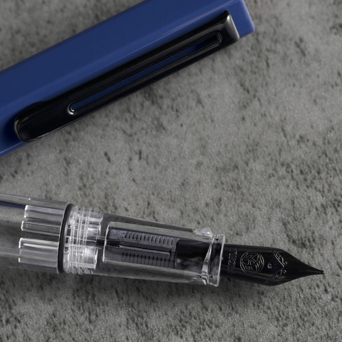 TWSBI ECO Slate Blue with Onyx Fountain Pen, detail view of the design.