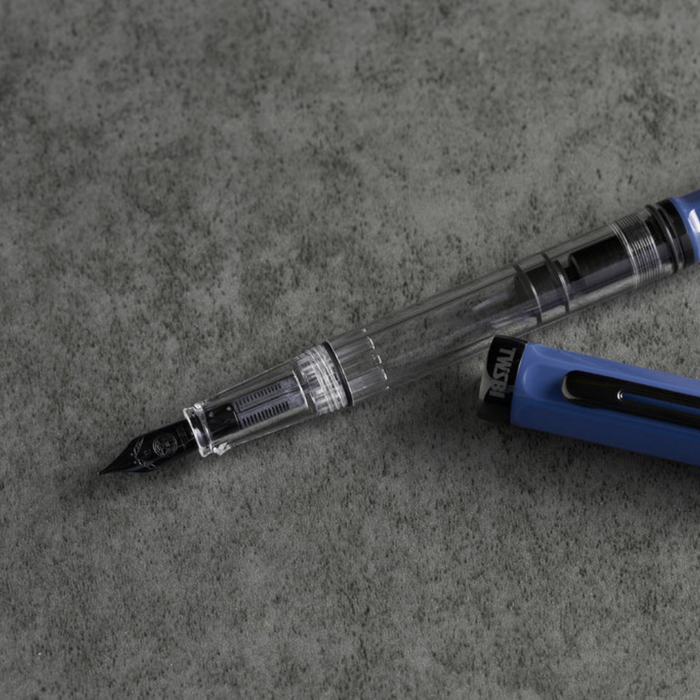 TWSBI ECO Slate Blue with Onyx Fountain Pen, shown in full.