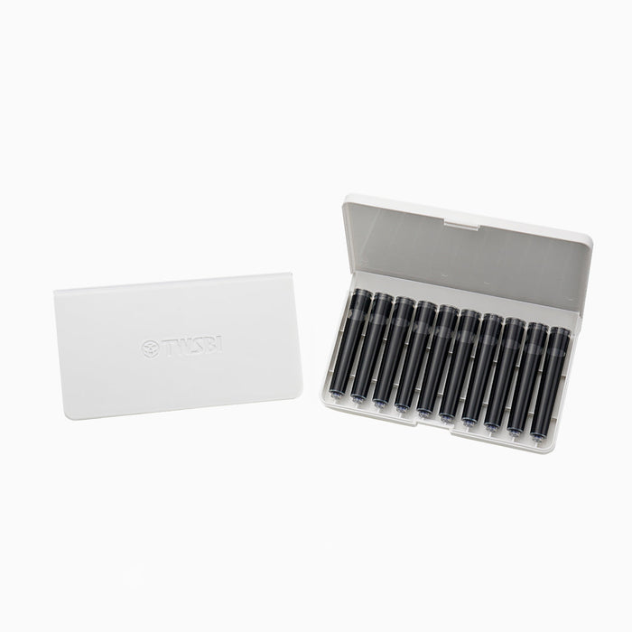 TWSBI fountain pen ink cartridges 10-piece set shown with storage case.