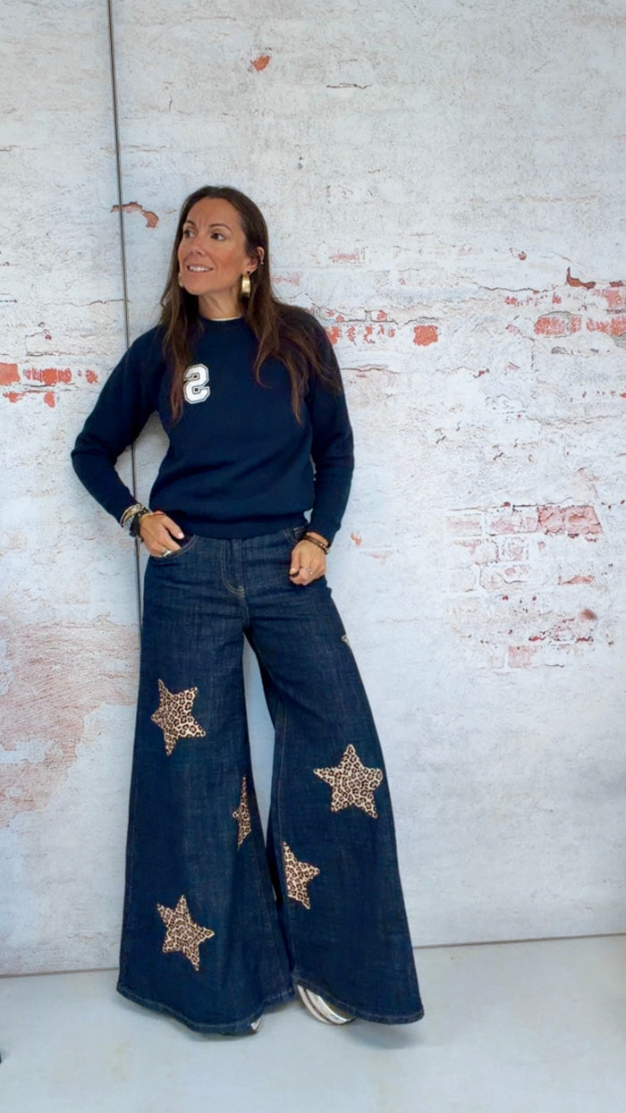 Vaquero Wide Leg "a star is born" otoño, algodón, azul — vista detalle