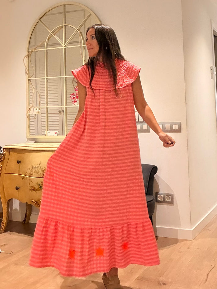 Vestido "Limoncello" azul marino con detalle flúor, talla única