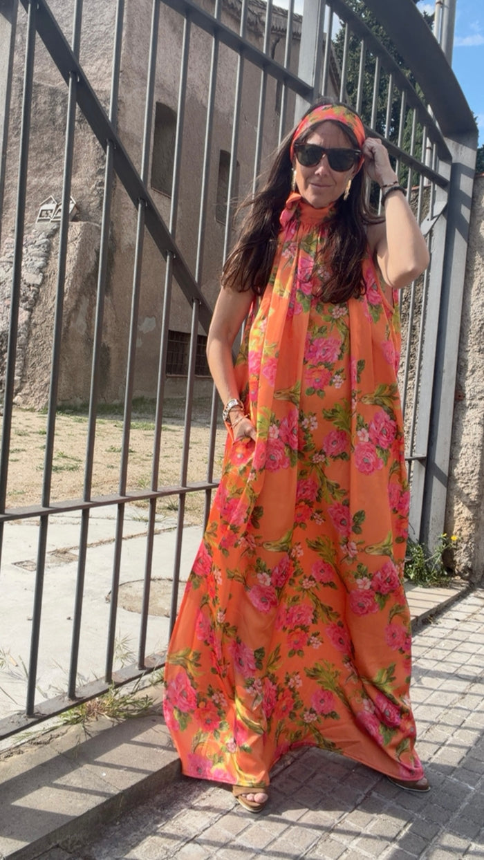 Vestido Signature “Éclat d’orange” solo ahora pañuelo a conjunto de cortesía💕