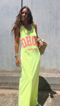 Vestido "SOHO time" en amarillo y rosa flúor
