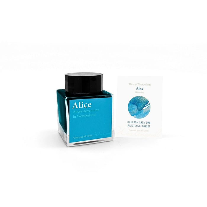 Wearingeul Alice in Wonderland Alice ink bottle shown with presentation swatch card.