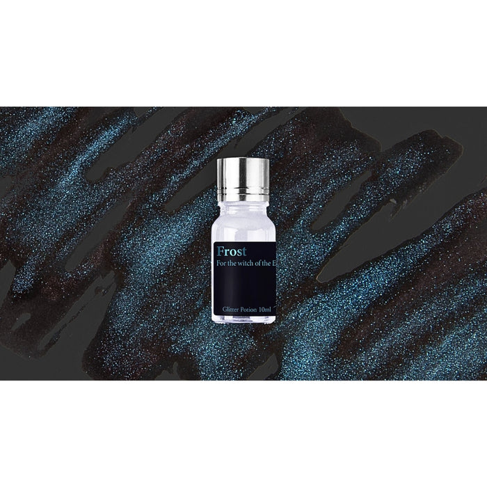 Frost - Wearingeul Becoming Witch Glitter Potion dark teal ink swatch with shimmering brush strokes.