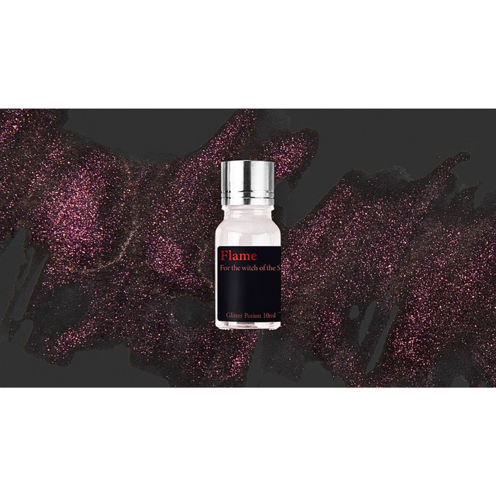 Flame - Wearingeul Becoming Witch Glitter Potion deep red ink swatch with glittering texture