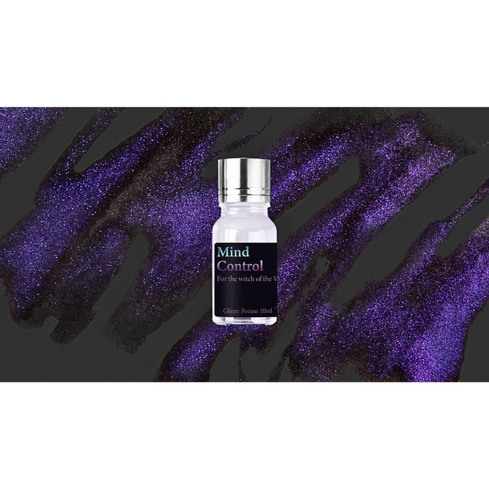 Mind Control - Wearingeul Becoming Witch Glitter Potion deep purple ink swatch with rich shimmering tones.