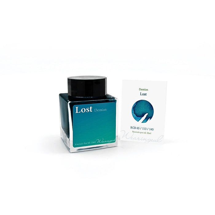 Wearingeul Demian Literature Lost fountain pen ink shown with swatch card.