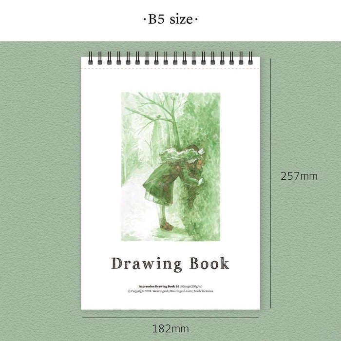 B5 - Wearingeul Impression Drawing Book cover shown in green colourway.