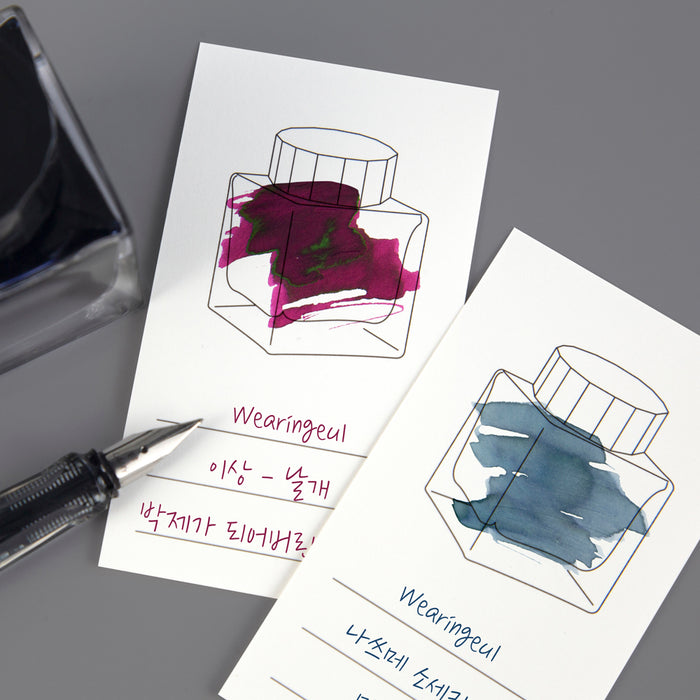 Wearingeul Ink Colour Chart Cards showing handwritten notes and ink colour samples.