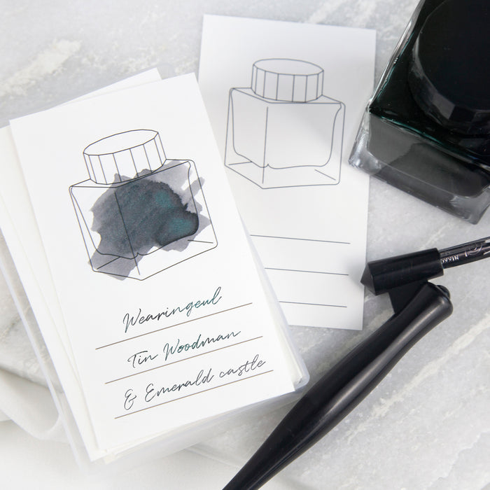 Vertical - Wearingeul Ink Colour Chart Cards showing printed jar outlines and writing space.