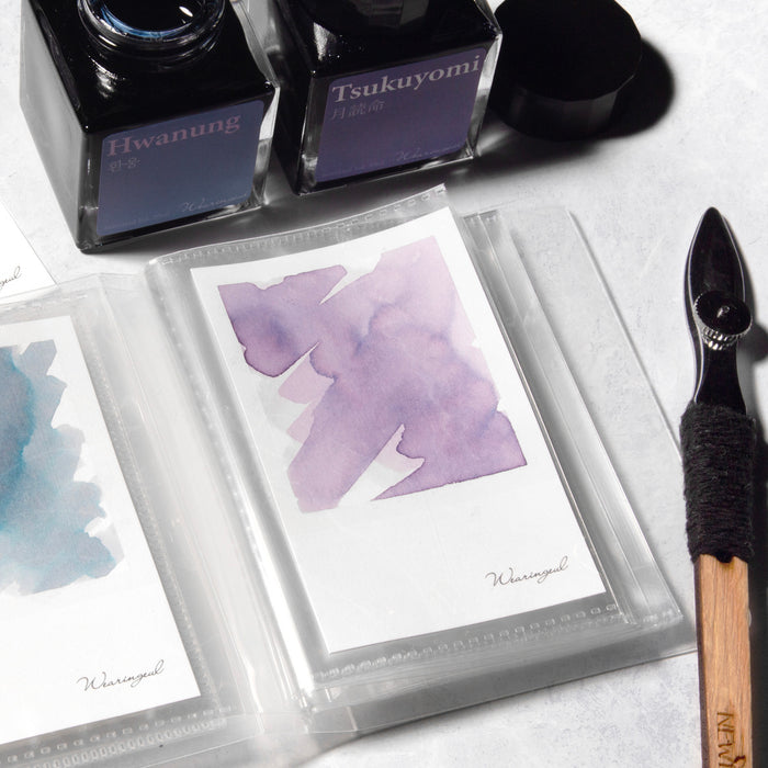 Wearingeul Instant Film Colour Swatch showing purple fountain pen ink on instant film style sheet.
