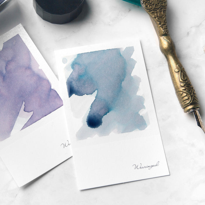 Wearingeul Instant Film Colour Swatch sheets showing blue and violet ink washes.
