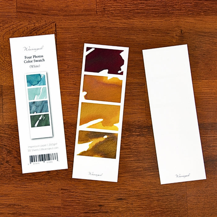 White - Wearingeul Instant Four Photos Colour Swatch showing packaging and loose swatch strips.