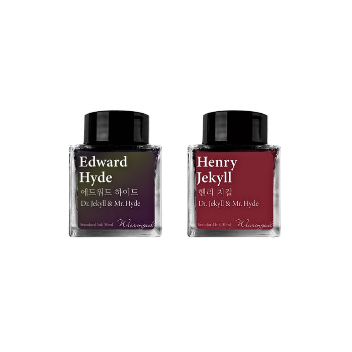 Wearingeul Jekyll to Hyde fountain pen ink bottles showing Edward Hyde and Henry Jekyll editions.