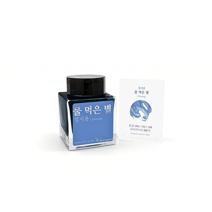 Wearingeul Jung Ji Yong Literature blue fountain pen ink shown with swatch card.