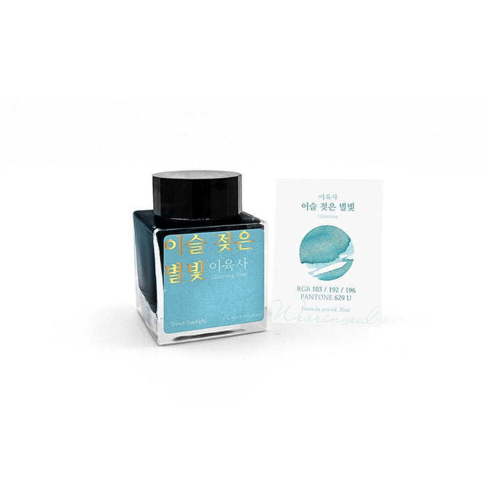 Wearingeul Lee Yuk Sa Literature teal fountain pen ink shown with swatch card.