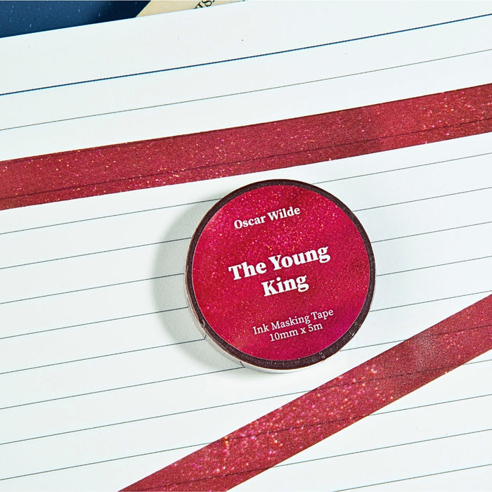The Young King - Wearingeul Oscar Wilde Fairy Tales ink masking tape in deep red shade on lined paper.