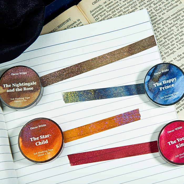 Wearingeul Oscar Wilde Fairy Tales ink masking tape showing multiple colour variations in use.