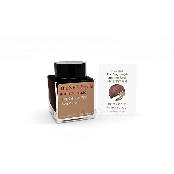 Wearingeul Oscar Wilde brown fountain pen ink shown with swatch card.