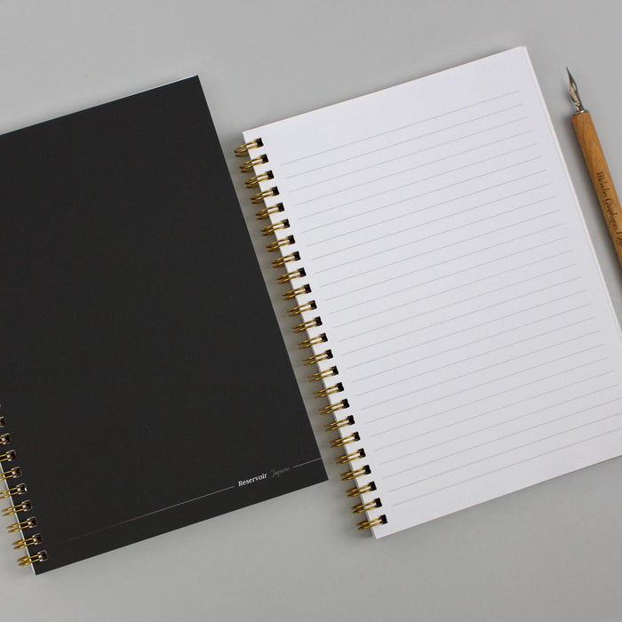 Wearingeul Reservoir Ring Notebook A5 with cover folded back and lined pages visible.