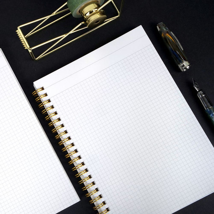 Wearingeul Reservoir Ring Notebook A5 open showing clean 4mm grid page.